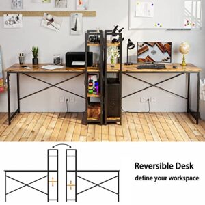 IRONCK Computer Desk 47" with Power Outlet & Storage Shelves, Study Writing Table with USB Ports Charging Station, PC Desk Workstation for Home Office, Rustic Brown