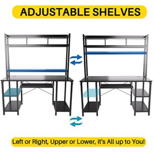 Computer Desk with Hutch Bookshelves, Storage Shelves, Keyboard Tray, Home Office Study Work Desk 53 inch Width, 70 inch High