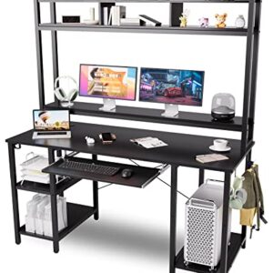 Computer Desk with Hutch Bookshelves, Storage Shelves, Keyboard Tray, Home Office Study Work Desk 53 inch Width, 70 inch High