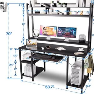 Computer Desk with Hutch Bookshelves, Storage Shelves, Keyboard Tray, Home Office Study Work Desk 53 inch Width, 70 inch High