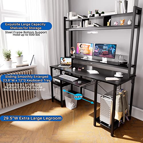 Computer Desk with Hutch Bookshelves, Storage Shelves, Keyboard Tray, Home Office Study Work Desk 53 inch Width, 70 inch High