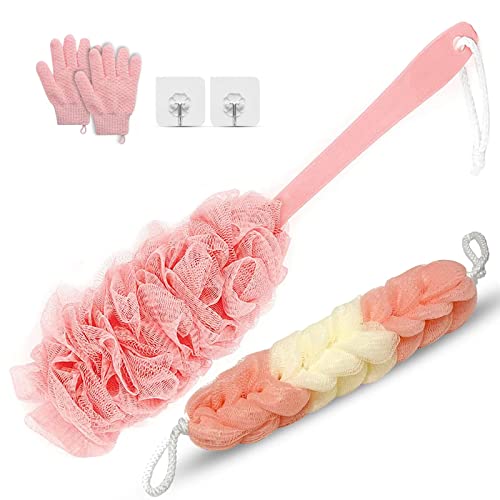 Back Scrubber for Shower, Long Handle Back Loofah Shower Brush, Soft Nylon Mesh Back Cleaner Washer, Loofah On a Stick for Men Women, Loofah Sponge Exfoliating Body Scrubber for Skin Care