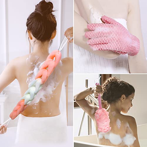 Back Scrubber for Shower, Long Handle Back Loofah Shower Brush, Soft Nylon Mesh Back Cleaner Washer, Loofah On a Stick for Men Women, Loofah Sponge Exfoliating Body Scrubber for Skin Care