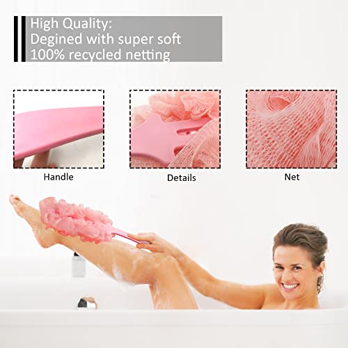 Back Scrubber for Shower, Long Handle Back Loofah Shower Brush, Soft Nylon Mesh Back Cleaner Washer, Loofah On a Stick for Men Women, Loofah Sponge Exfoliating Body Scrubber for Skin Care