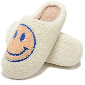 retro fuzzy face slippers for women men, retro soft fluffy warm home non-slip couple style casual smiley face slippers indoor outdoor anti-skid warm cozy foam slide fuzzy slides with soft memory foam shoes