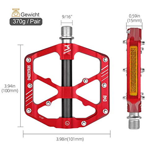 MZYRH Mountain Bike Pedals,Bicycle Pedals with Reflectors,Lightweight Aluminum Alloy MTB Pedals 3 Sealed Bearings Bicycle Platform Pedals 9/16" BMX Road Bike Pedal