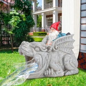 WONDER GARDEN Gnome Downspout - Decorative Downspout Extensions, Outdoor Splash Block Waterproof Resin for Lawn, Full Color Gnomes Riding Dragon Gutter Splash Guards