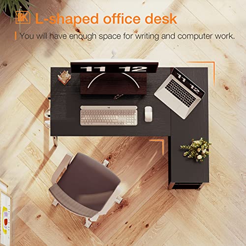 ODK Small L Shaped Computer Desk with Reversible Storage Shelves, 40 Inch L-Shaped Corner Desk with Monitor Stand for Small Space, Modern Simple Writing Study Table for Home Office Workstation, Black