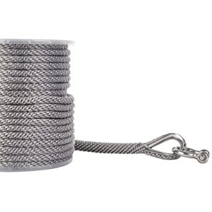 MARINE SYSTEM Made 3/8 Inch 100FT 150FT Premium Solid Braid MFP Grey Anchor Line Braided Anchor Rope/Line with Stainless Steel Thimble and Shackle (3/8" x 100' Grey)