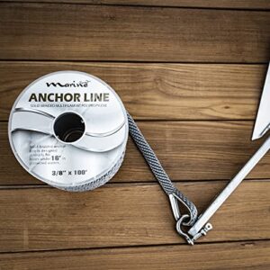 MARINE SYSTEM Made 3/8 Inch 100FT 150FT Premium Solid Braid MFP Grey Anchor Line Braided Anchor Rope/Line with Stainless Steel Thimble and Shackle (3/8" x 100' Grey)