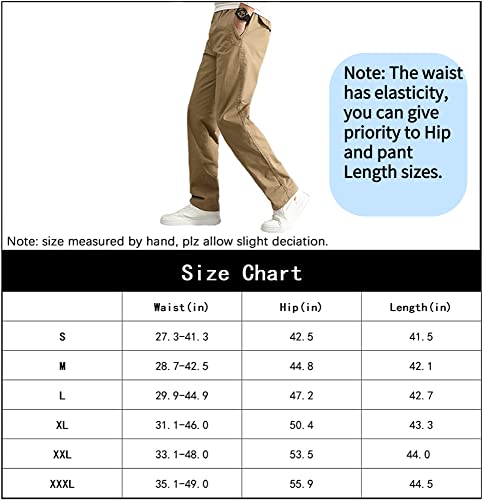 AIFARLD Mens Cargo Pants Elastic Waist Pants Sport Jogger Long Trousers for Hiking Fishing Running Workout Khaki