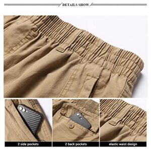 AIFARLD Mens Cargo Pants Elastic Waist Pants Sport Jogger Long Trousers for Hiking Fishing Running Workout Khaki