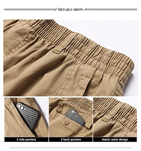 AIFARLD Mens Cargo Pants Elastic Waist Pants Sport Jogger Long Trousers for Hiking Fishing Running Workout Khaki