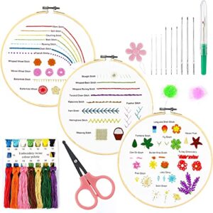 efobo beginners embroidery stitch practice kit, 3 set cross stitch kits to learn 31 different stitches, embroidery kit, easy to follow with instructions, gifts for adult craft lover kid