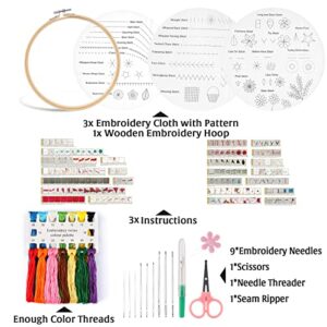 EFOBO Beginners Embroidery Stitch Practice kit, 3 Set Cross Stitch Kits to Learn 31 Different Stitches, Embroidery Kit, Easy to Follow with Instructions, Gifts for Adult Craft Lover Kid