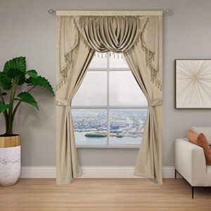 regal home collections regency 5-piece beaded window curtains - 50in w x 84in l curtain panels with beaded waterfall valance and 2 tiebacks - bedroom curtains - living room curtains (gold)