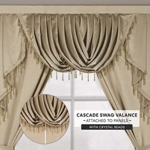 Regal Home Collections Regency 5-Piece Beaded Window Curtains - 50in W x 84in L Curtain Panels with Beaded Waterfall Valance and 2 Tiebacks - Bedroom Curtains - Living Room Curtains (Gold)