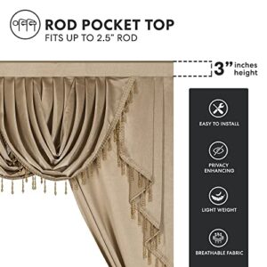 Regal Home Collections Regency 5-Piece Beaded Window Curtains - 50in W x 84in L Curtain Panels with Beaded Waterfall Valance and 2 Tiebacks - Bedroom Curtains - Living Room Curtains (Gold)