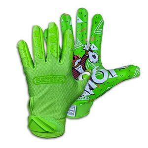 battle sports money man 2.0 wide receiver football gloves - adult and youth football gloves - ultra grip gloves - adult medium, neon green
