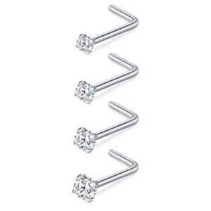 d.bella 18g l shaped nose studs surgical stainless steel 1.5mm 2mm 2.5mm 3mm clear round diamond cz nose rings studs silver nose rings for women nose nostril piercing jewerly