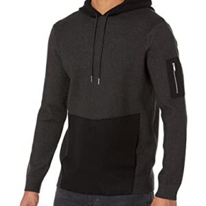 Karl Lagerfeld Paris Men's Soft Color Block Sweater Hoodie, Black/Charcoal, Large