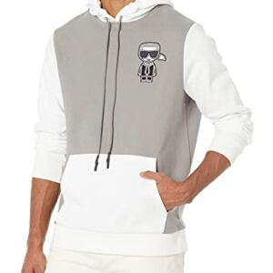 Karl Lagerfeld Paris Men's Soft Color Block Hoodie, Grey/White, Medium