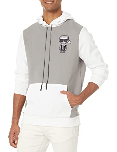 Karl Lagerfeld Paris Men's Soft Color Block Hoodie, Grey/White, Medium