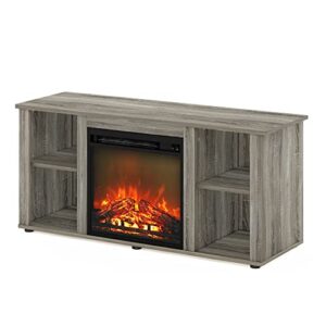Furinno Jensen Fireplace Entertainment Center TV Stand with Open Storage for TV up to 55 Inch, French Oak Grey