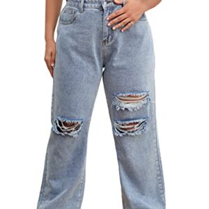 WDIRARA Women's Plus Size High Waist Ripped Wide Leg Jeans Baggy Denim Pants Light Wash 3XL