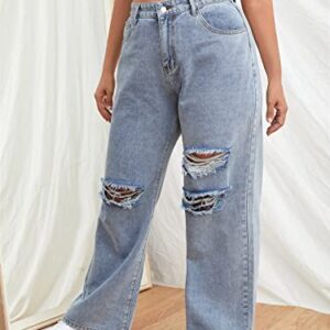 WDIRARA Women's Plus Size High Waist Ripped Wide Leg Jeans Baggy Denim Pants Light Wash 3XL