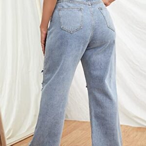 WDIRARA Women's Plus Size High Waist Ripped Wide Leg Jeans Baggy Denim Pants Light Wash 3XL