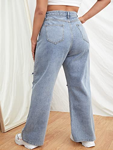 WDIRARA Women's Plus Size High Waist Ripped Wide Leg Jeans Baggy Denim Pants Light Wash 3XL