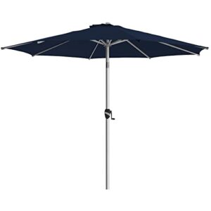 bluu 10 ft aluminum outdoor patio umbrella, 5-year fade-resistant outdoor market table umbrella with push button tilt, for pool, deck, garden and lawn (navy blue)