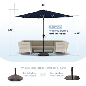 BLUU 10 FT Aluminum Outdoor Patio Umbrella, 5-YEAR Fade-Resistant Outdoor Market Table Umbrella with Push Button Tilt, for Pool, Deck, Garden and Lawn (Navy Blue)