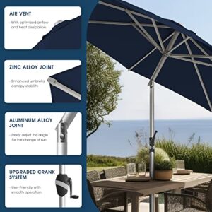 BLUU 10 FT Aluminum Outdoor Patio Umbrella, 5-YEAR Fade-Resistant Outdoor Market Table Umbrella with Push Button Tilt, for Pool, Deck, Garden and Lawn (Navy Blue)