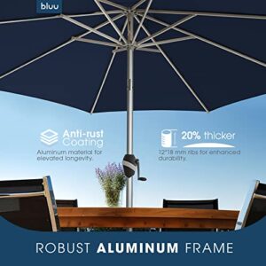 BLUU 10 FT Aluminum Outdoor Patio Umbrella, 5-YEAR Fade-Resistant Outdoor Market Table Umbrella with Push Button Tilt, for Pool, Deck, Garden and Lawn (Navy Blue)