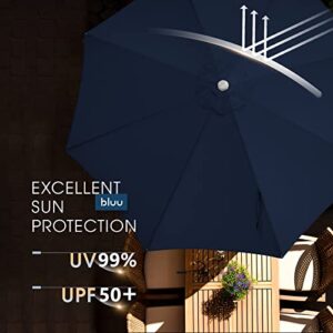 BLUU 10 FT Aluminum Outdoor Patio Umbrella, 5-YEAR Fade-Resistant Outdoor Market Table Umbrella with Push Button Tilt, for Pool, Deck, Garden and Lawn (Navy Blue)