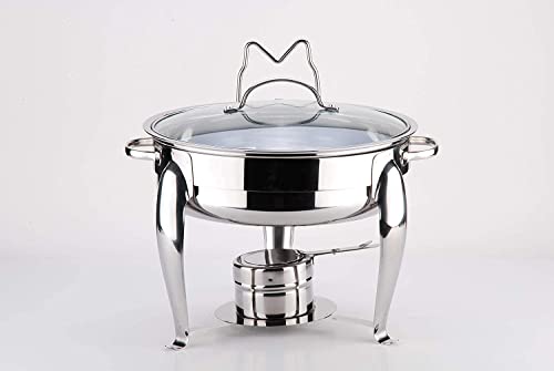 6 Quart Round Stainless Steel Chafing Dish with Bonus Slotted Spoon and Drip Tray for Lid | Keeps linens Dry | for Wedding, Graduation, Events, Parties | Sterno Holder…