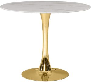 meridian furniture holly collection modern | contemporary round faux marble top dining table, 36" wide, gold metal base