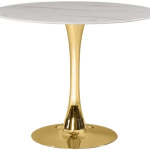 Meridian Furniture Holly Collection Modern | Contemporary Round Faux Marble Top Dining Table, 36" Wide, Gold Metal Base