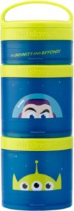 whiskware disney pixar stackable snack containers for kids and toddlers, 3 stackable snack cups for school and travel, toy story buzz lightyear