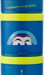 Whiskware Disney Pixar Stackable Snack Containers for Kids and Toddlers, 3 Stackable Snack Cups for School and Travel, Toy Story Buzz Lightyear