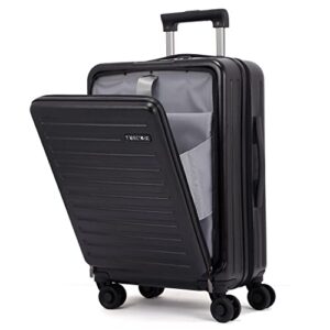 tydeckare 20 inch carry on luggage with front zipper pocket, 45l, lightweight abs+pc hardshell suitcase with tsa lock & spinner silent wheels, convenient for business trips, black