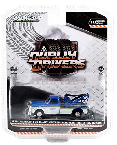 Greenlight 46100-B Dually Drivers Series 10 - 1972 Chevy C-30 Dually Wrecker - Tire Testing Division 1:64 Scale Diecast