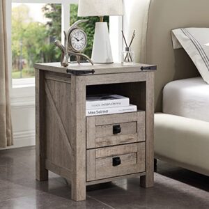 t4tream nightstand wtih charging station, end table, side table with 2 drawers storage cabinet for bedroom, living room, farmhouse design, wood rustic,light rustic oak