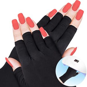 ancirs 2 pairs uv gloves for gel nail lamp, anti uv fingerless gloves for nail art diy accessories, gel manicure uv shield gloves for hand skin care protection-black