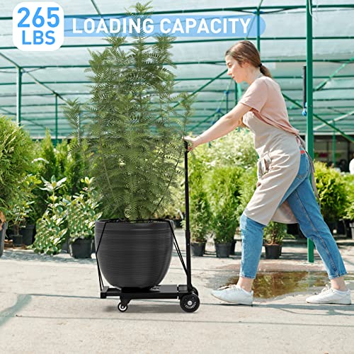 Ronlap Folding Hand Truck, Portable Dolly Cart Foldable Lightweight, 4 Wheels Push Cart Dolly for Moving, 265lbs Heavy Duty Moving Dollys with Wheels, Small Platform Hand Cart with 2 Ropes, Black