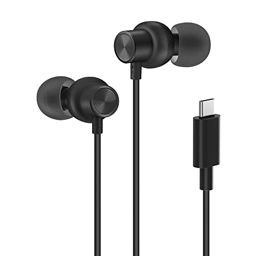 PALOVUE USB Type C Headphones in Ear Earphones Earbuds with Mic and Volume Control Compatible for Google Pixel Samsung Oneplus Huawei Sony MacBook Black