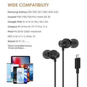 PALOVUE USB Type C Headphones in Ear Earphones Earbuds with Mic and Volume Control Compatible for Google Pixel Samsung Oneplus Huawei Sony MacBook Black