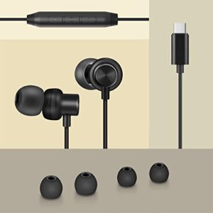 PALOVUE USB Type C Headphones in Ear Earphones Earbuds with Mic and Volume Control Compatible for Google Pixel Samsung Oneplus Huawei Sony MacBook Black